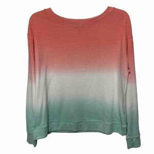Splendid Top Thermal Tee Ombre Colorblock Long Sleeve Coral Teal Small